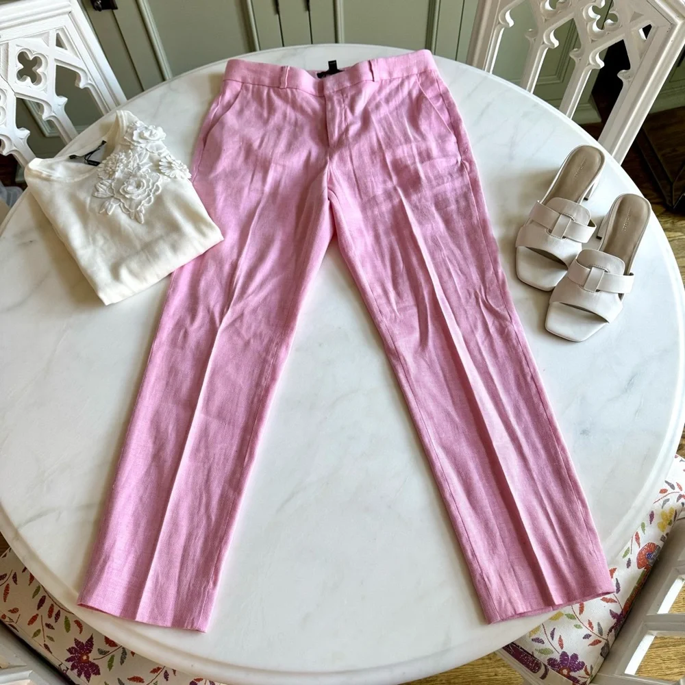 Banana Republic Avery Straight-Fit Linen-Cotton Classic Pink Sz 2